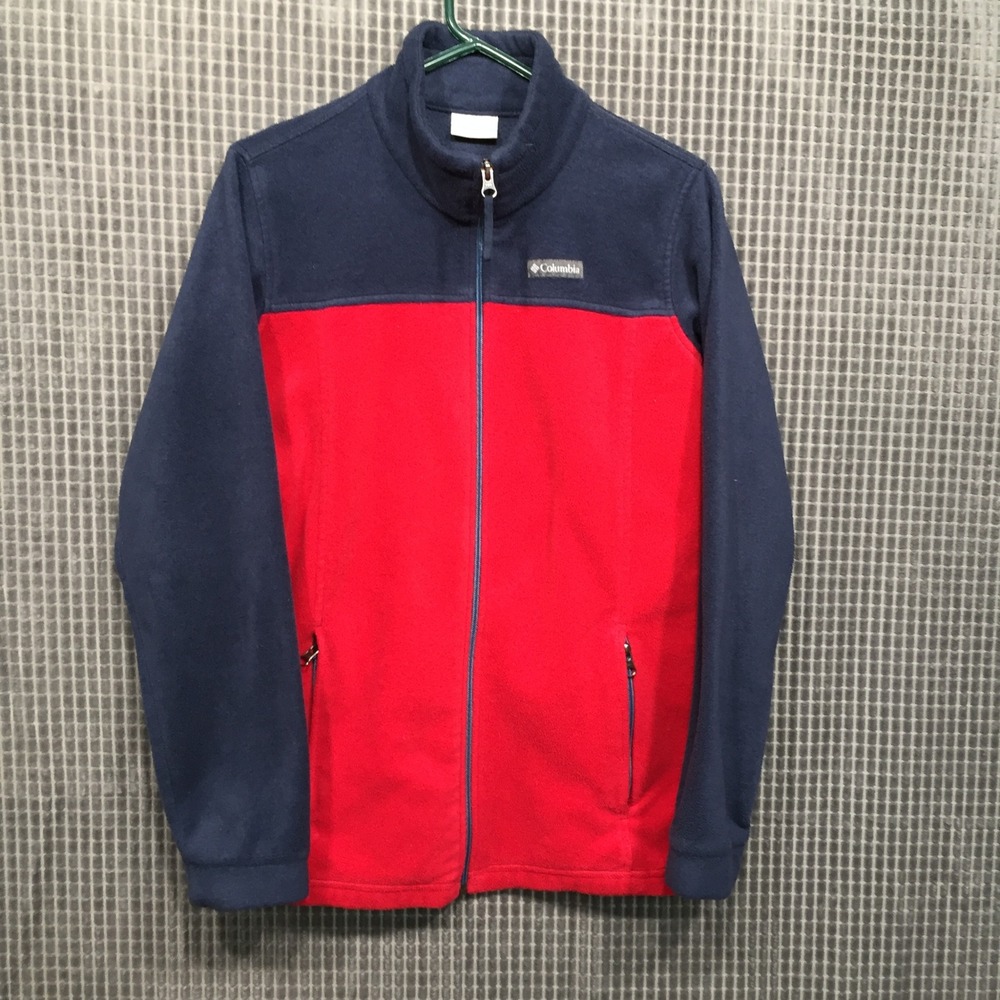Columbia Full Zip Fleece Jacket Navy Red Colorblock Mens XL 18/20